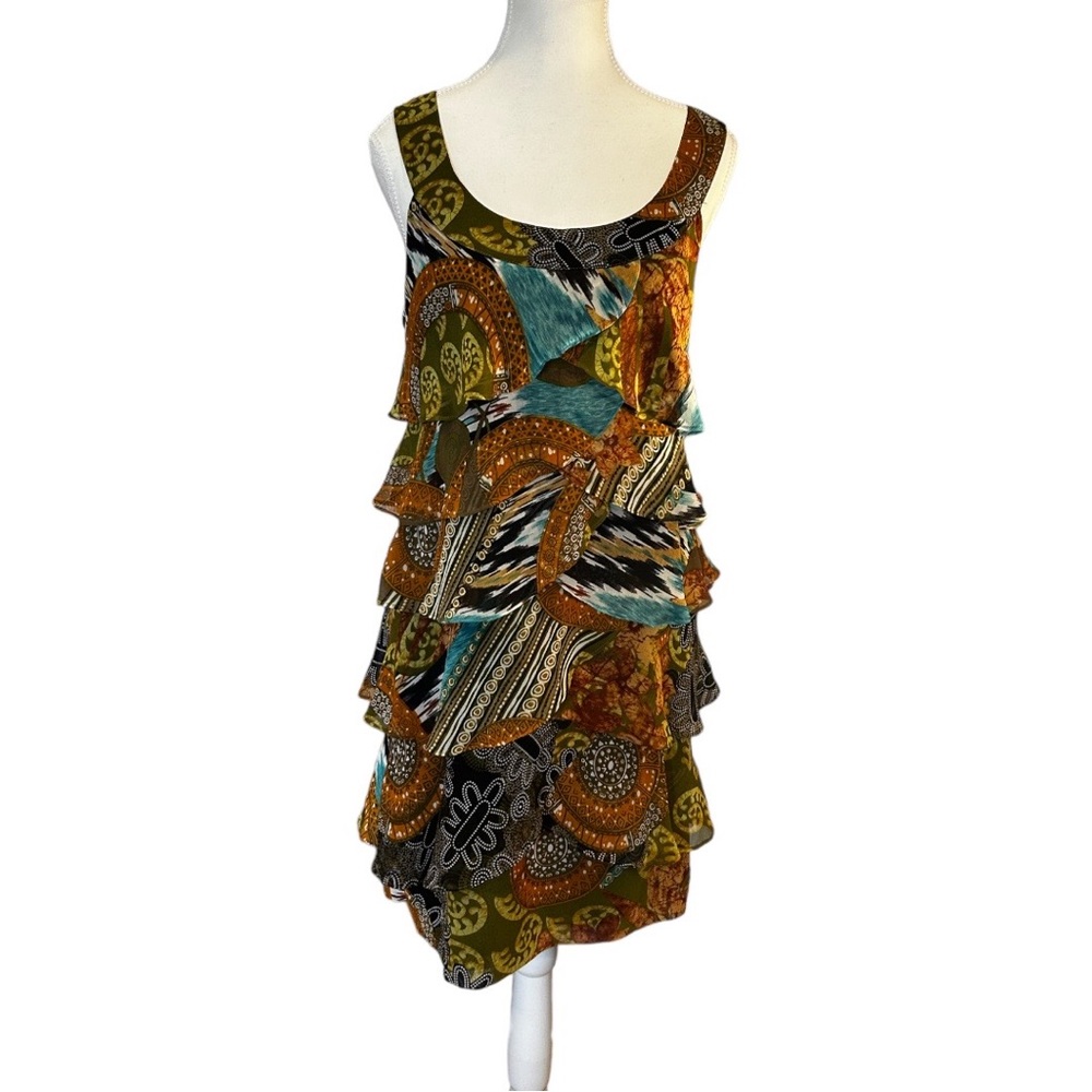 Signature by Robbie Bee ruffles multi colour dress size 10P with ruffles